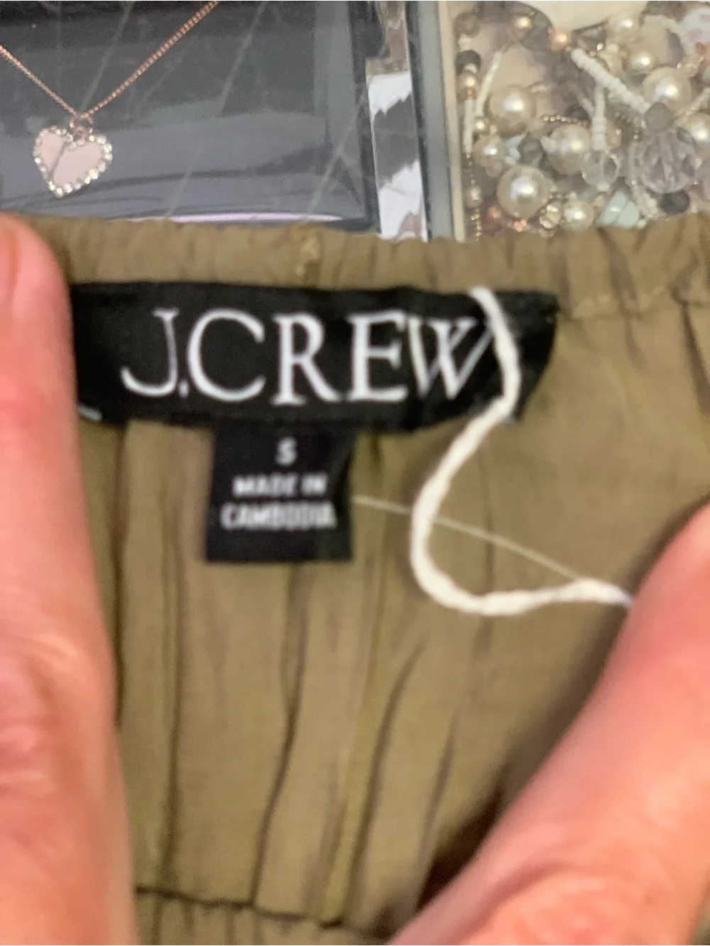 J. Crew Olive Crinkle Spaghetti-Strap Top with Front Tie Size-Small Coastal Boho